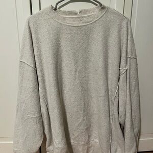 Aerie White/Gray Crewneck Sweatshirt Soft Knit Classic
